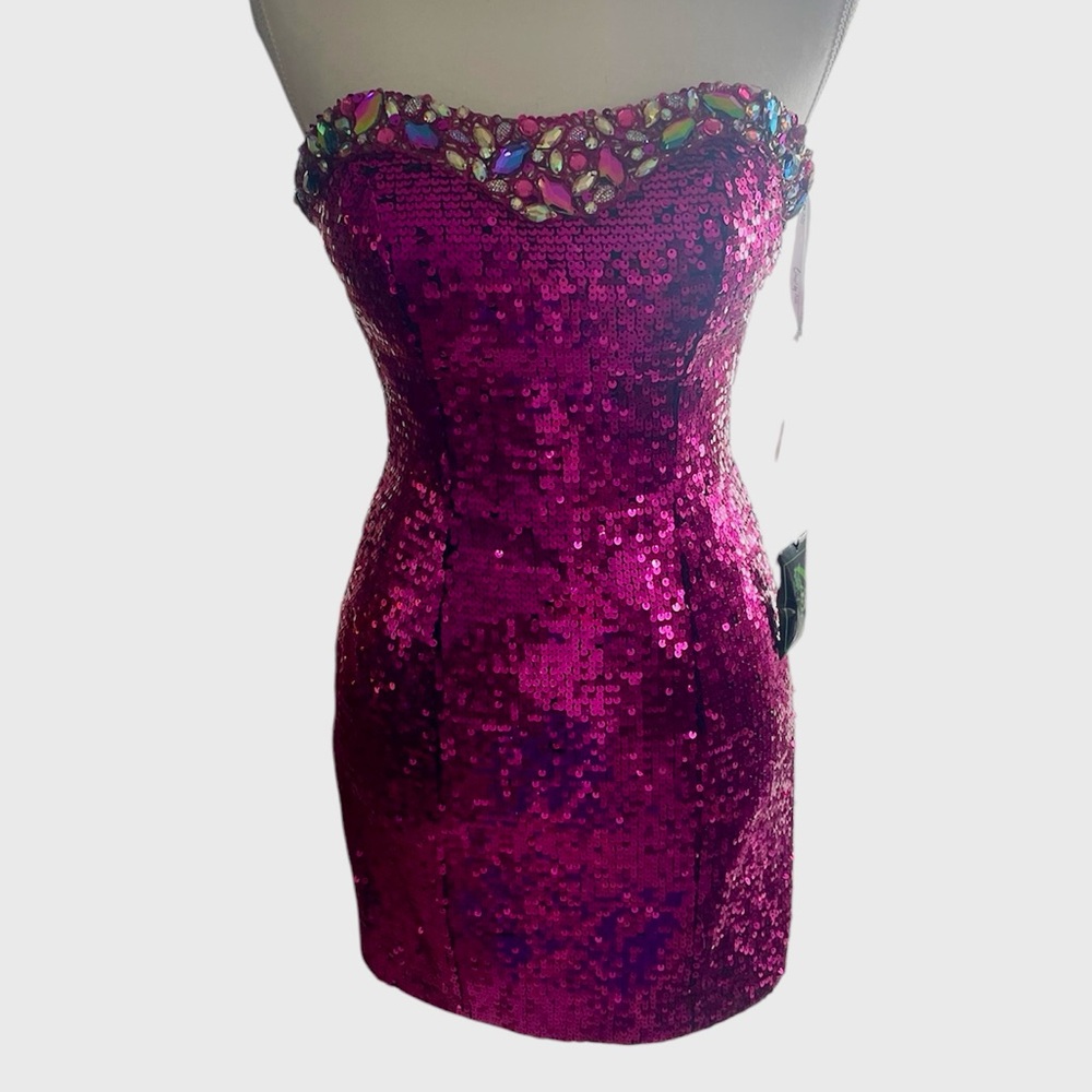 Lime By Riva Women’s Dress Size 4 Hot Pink Sequins Jewels Prom Bachelorette NWT